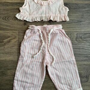 Vintage Tog a Longs Pink White Striped Toddler Set Size 3T